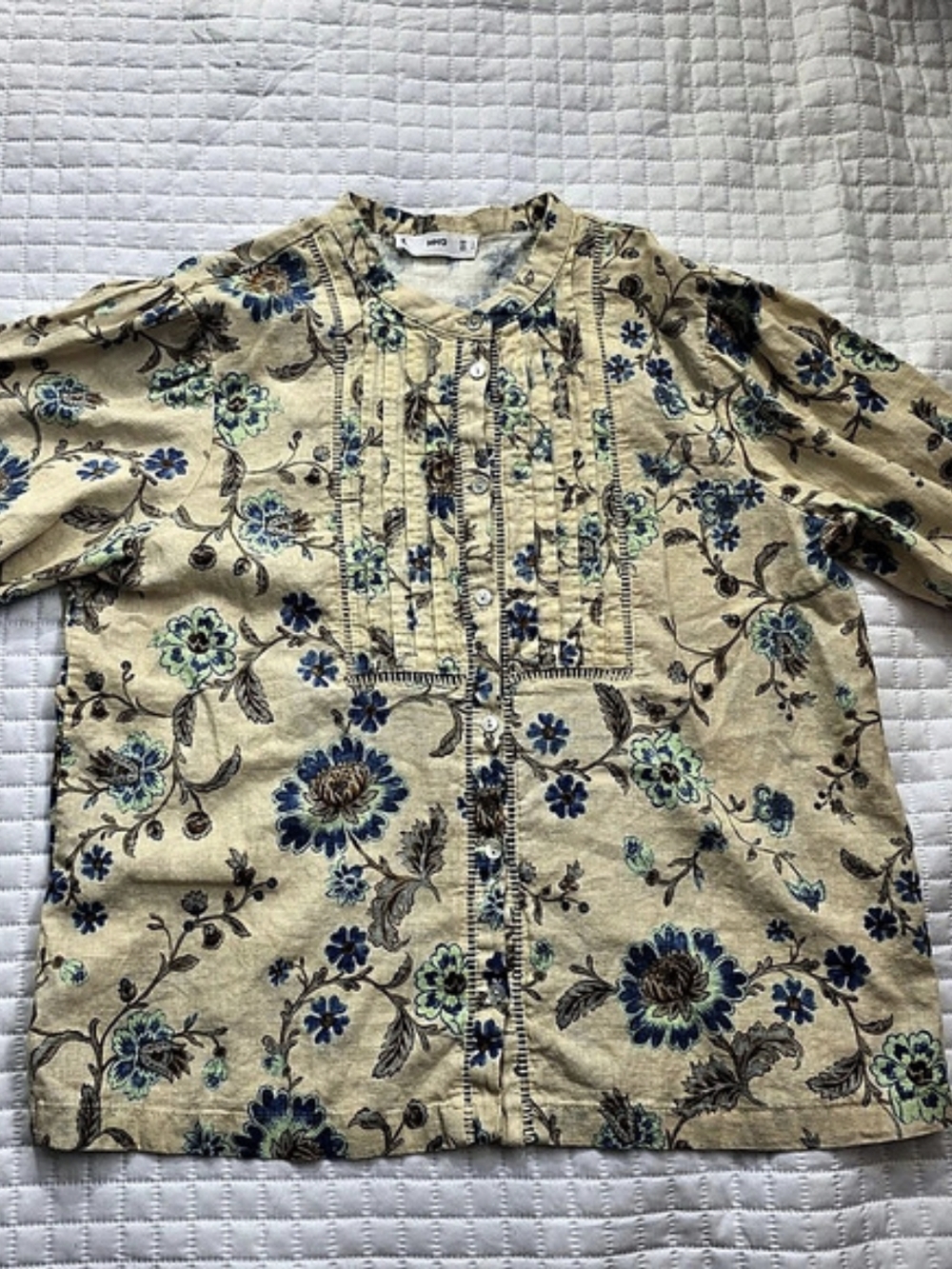MNG Floral Linen Blend Blouse Size L